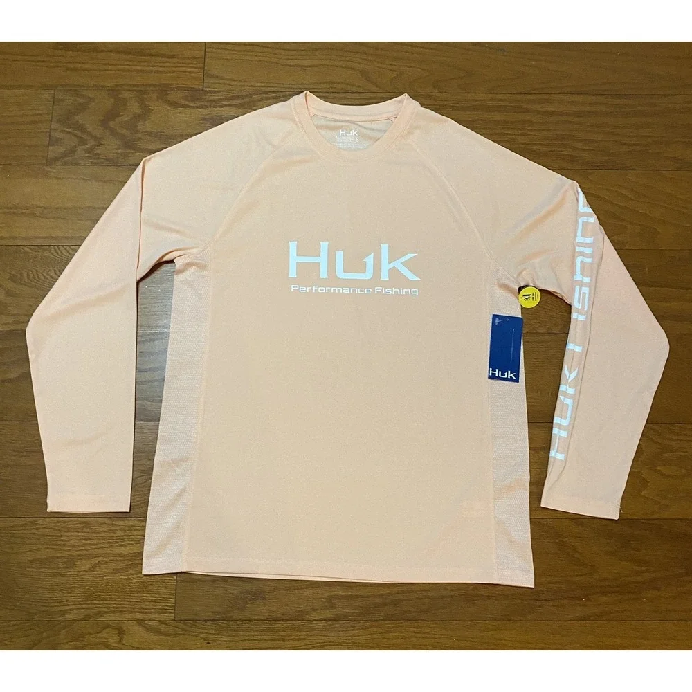 Huk Performance Fishing Long‎ Sleeve Shirt Mens Small Peach Activewear New! $45